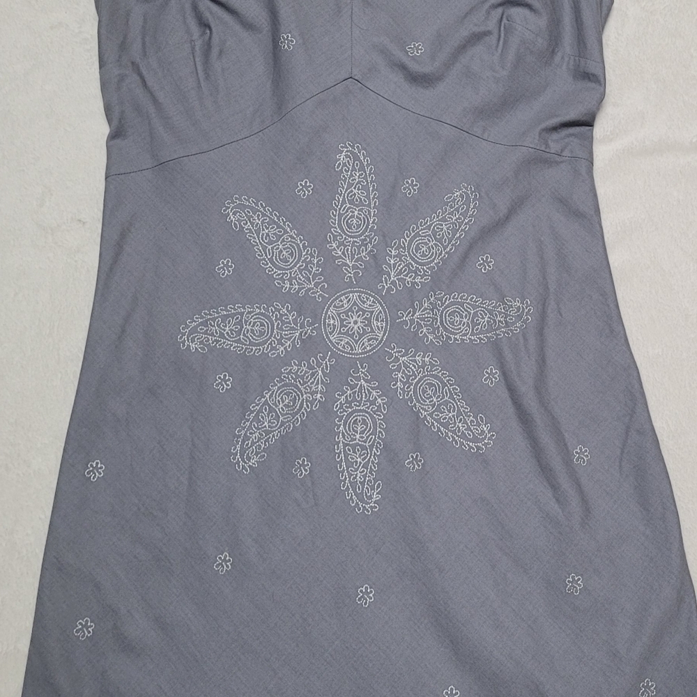 J. Crew Y2K Vintage Gray Cotton White Paisley Floral Sleeveless Mini Dress 6 - Picture 4 of 9
